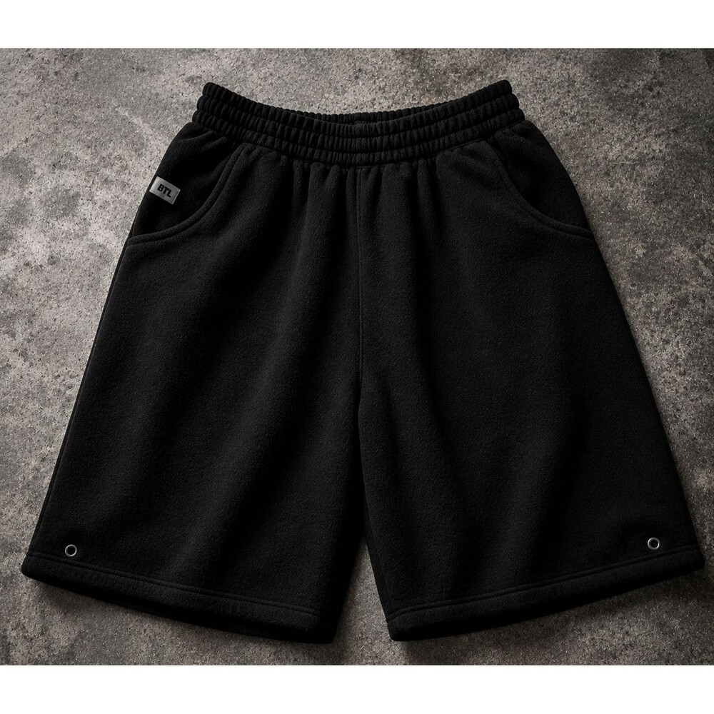 Y2K BTL Baggy Fleece Sweat Shorts Black Skate Gym Mens Large